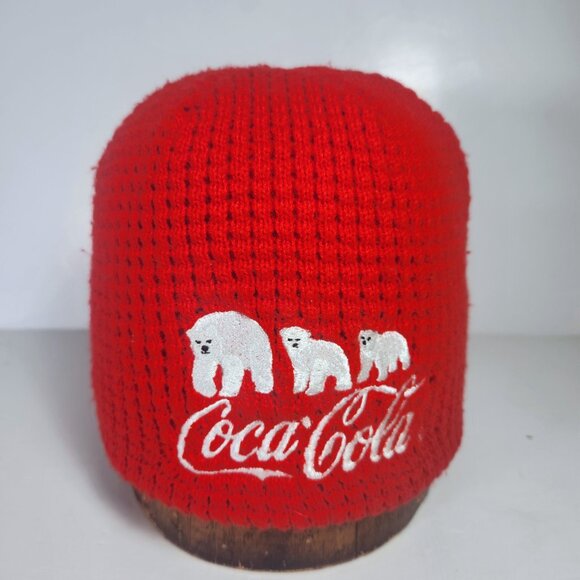Coca Cola Waffle Knit Hat Beanie with Three Embroidered Polar Bears Unisex Adult - Picture 1 of 10